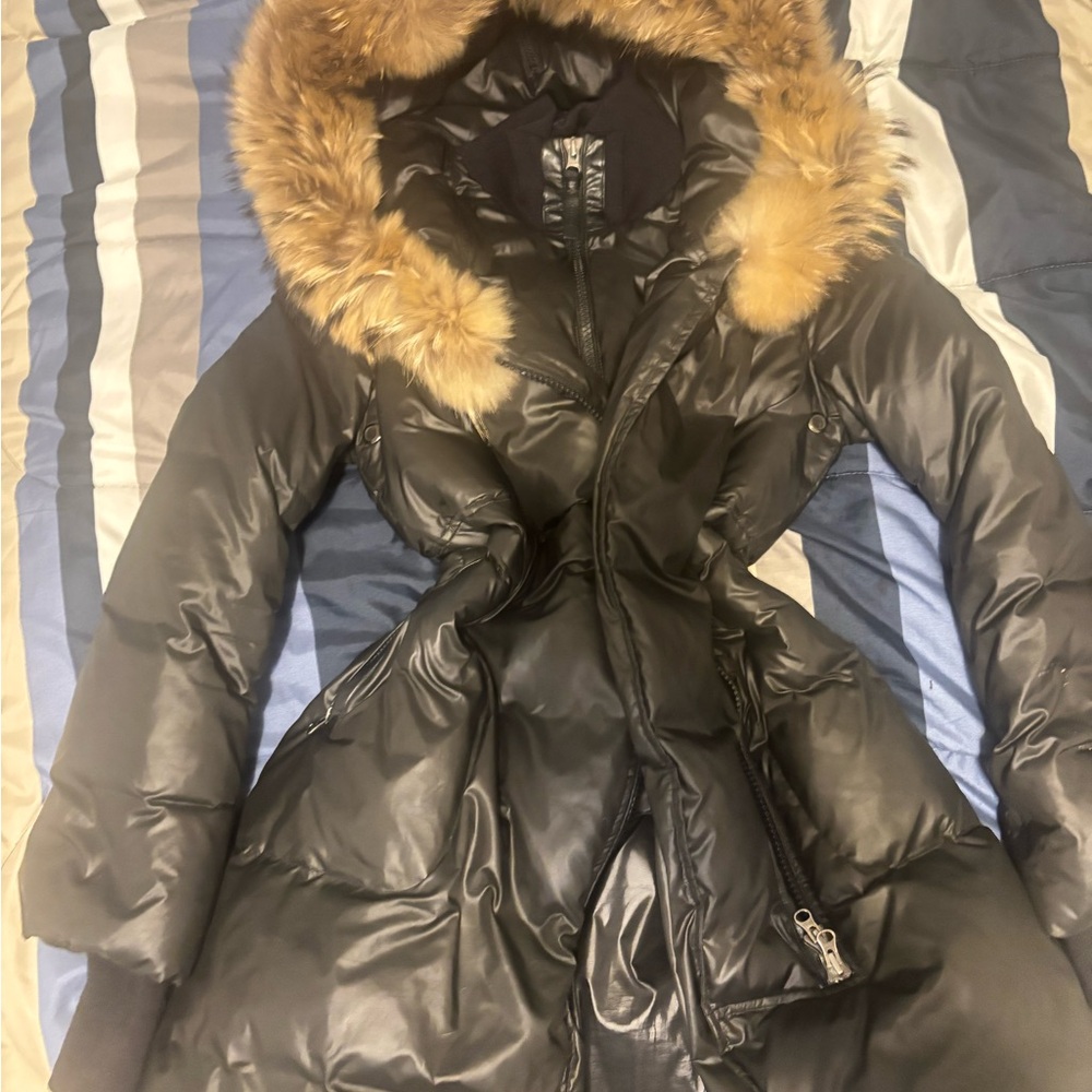 Mackage Black Puffer Coat with Faux Fur Hood